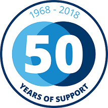 1 0 Small 50 years Badge Blue RGB